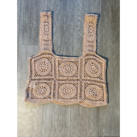 Julia by Love J Crochet Crop Top Womens Boho Festival Neutral Open Knit NWT - Picture 4 of 4
